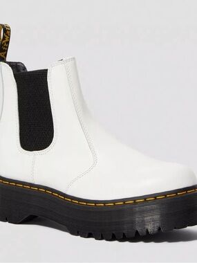 Dr. Martens White Chelsea Boot with Black Elastic and Yellow Stitching